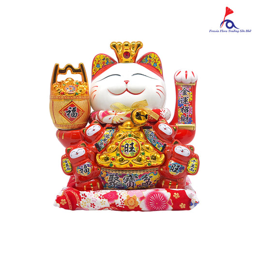 FBA078#1 12IN 日式 精美陶瓷 电动摇手 招财猫 聚宝盆一桶金