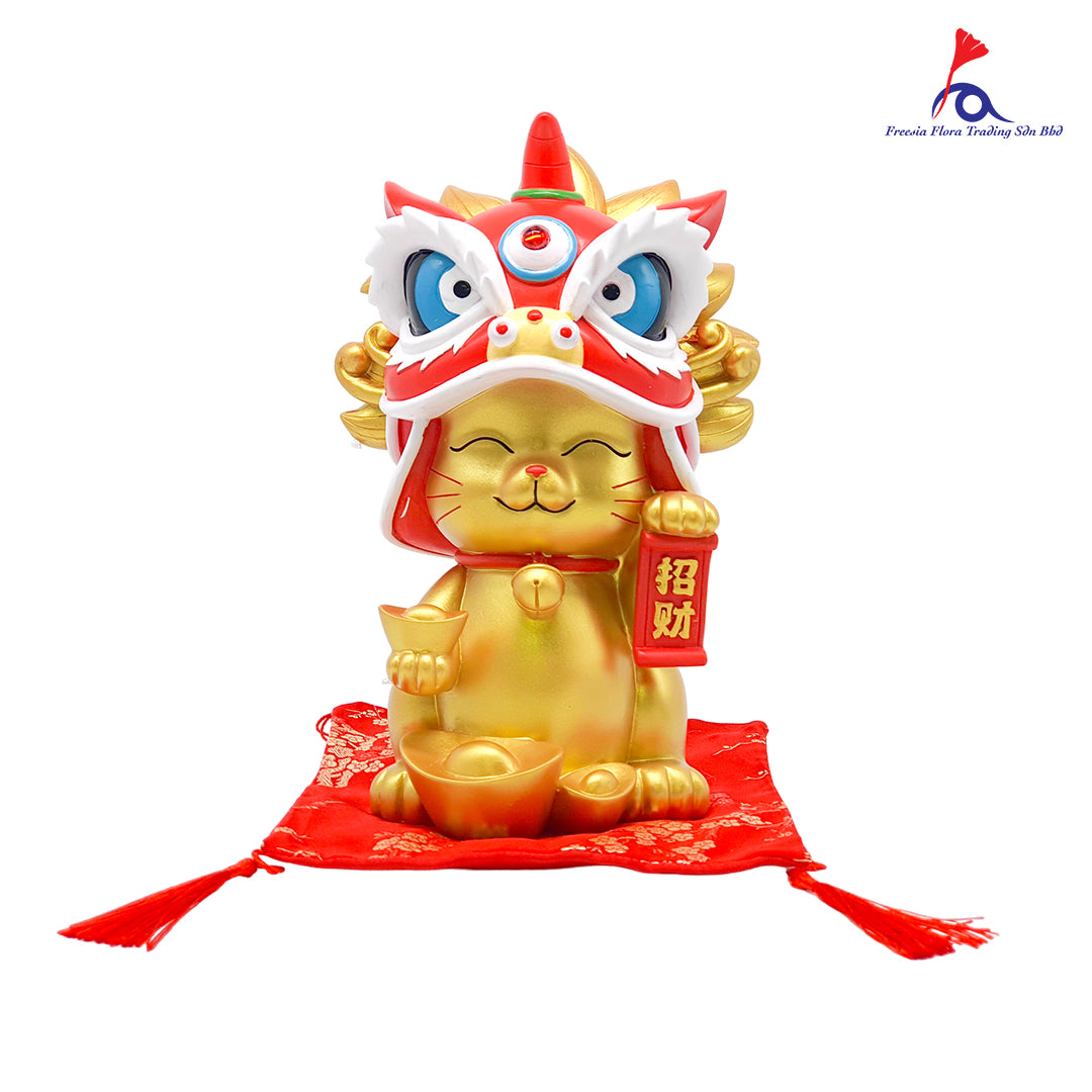 FBA082#2 11IN 中式 精美陶瓷 招财猫 存钱罐 摆件 (Gold)