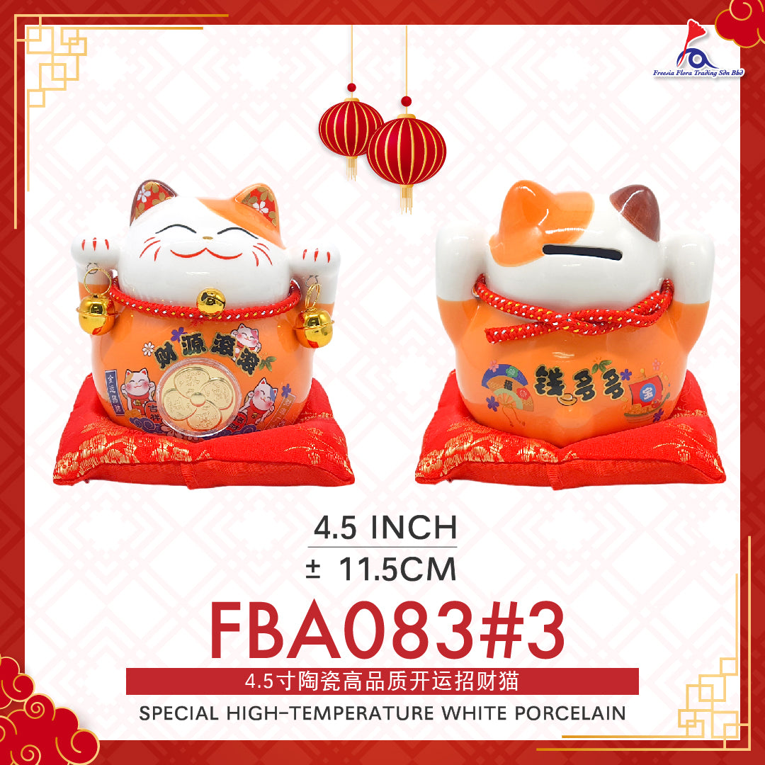 FBA083#3 4.5IN 精美陶瓷招财猫 财源滚滚 钱多多 存钱罐 (Orange)