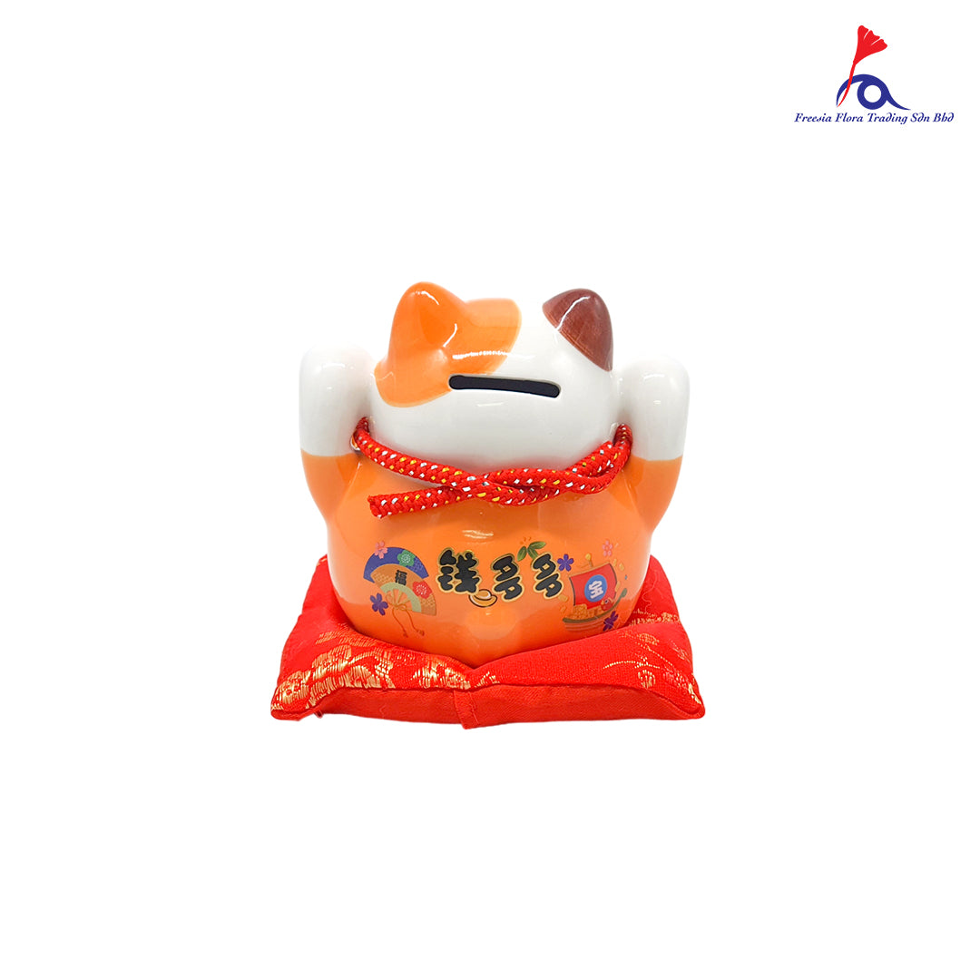 FBA083#3 4.5IN 精美陶瓷招财猫 财源滚滚 钱多多 存钱罐 (Orange)