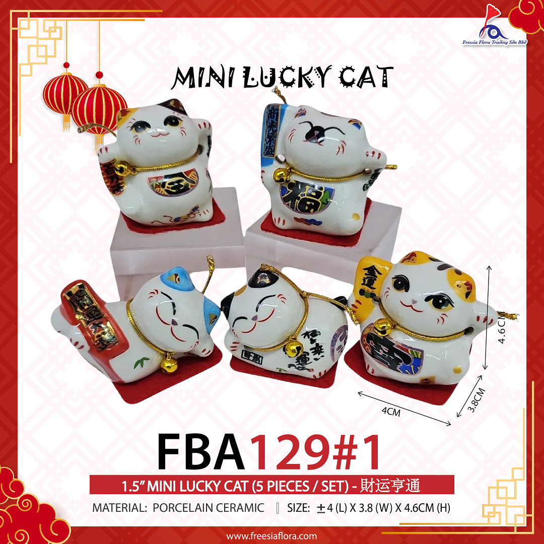 FBA129#1 1.5IN MINI LUCKY CAT (5 PCS / SET) - 財运亨通