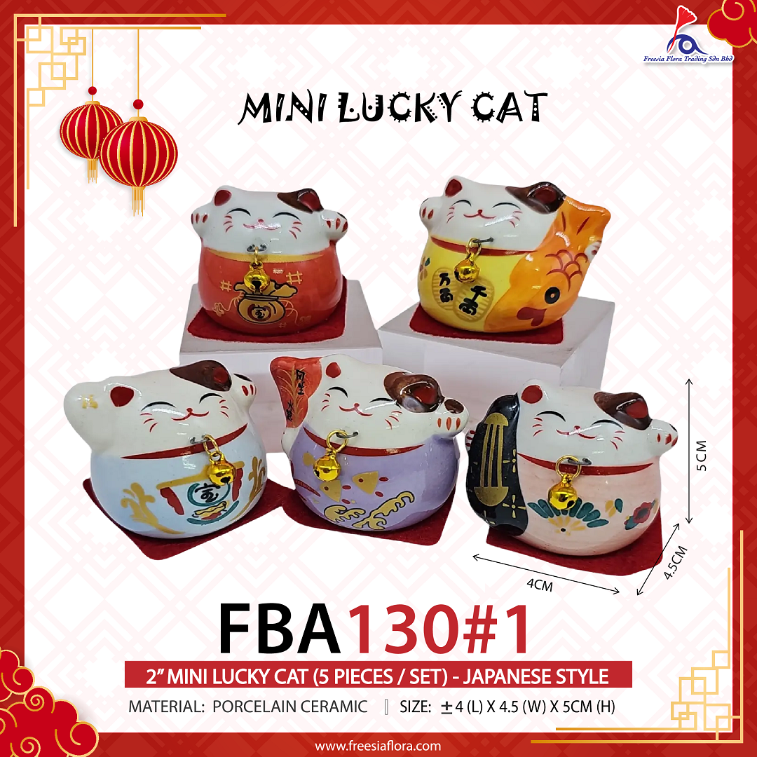 FBA130#1 2IN MINI LUCKY CAT (5 PCS / SET) - JAPANESE STYLE