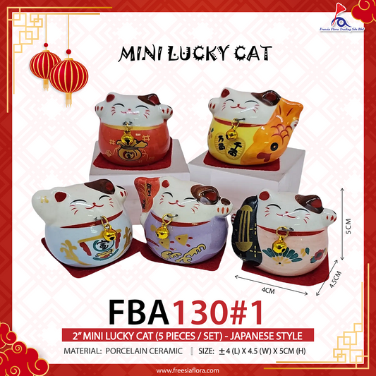 FBA130#1 2IN MINI LUCKY CAT (5 PCS / SET) - JAPANESE STYLE