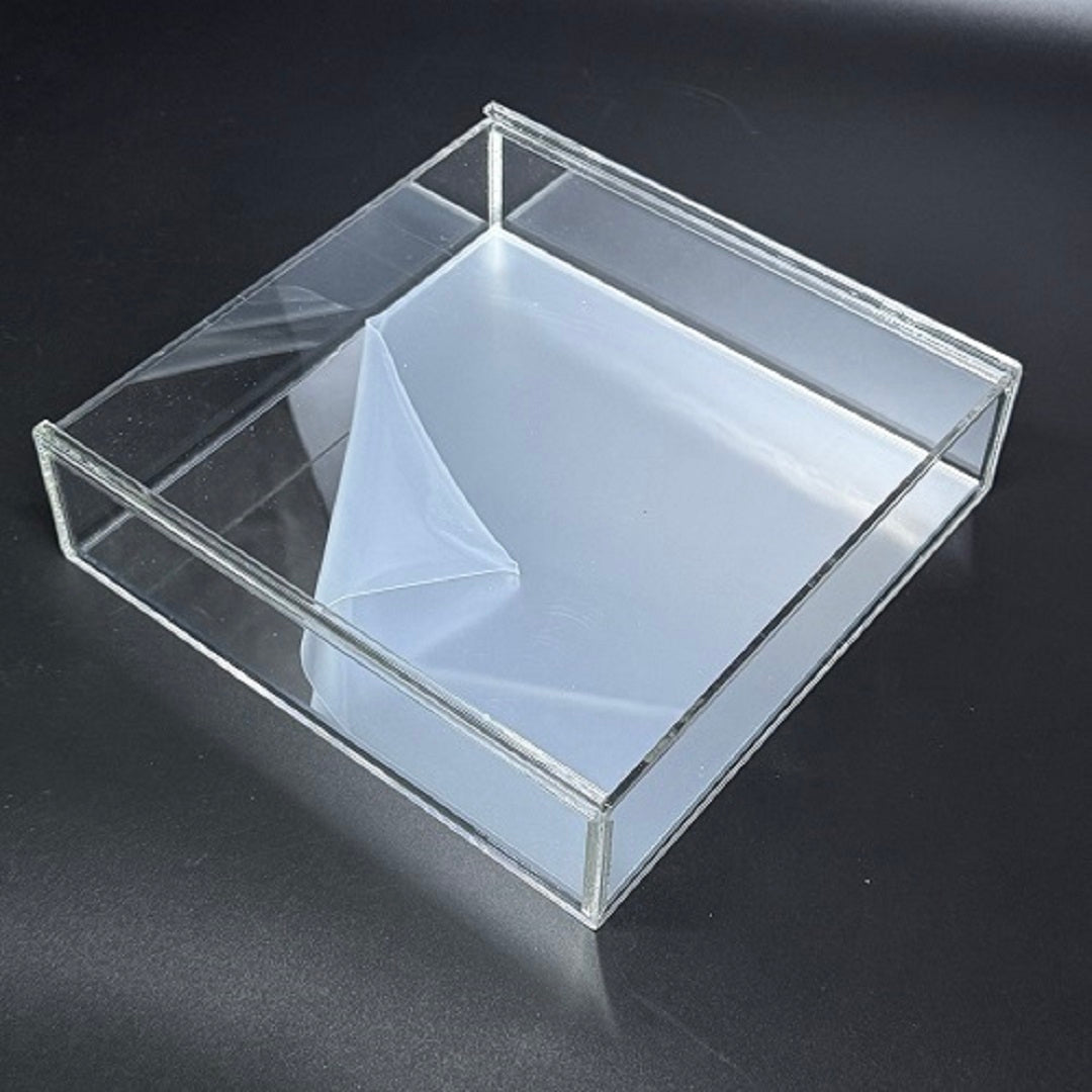 FBA156#2 FREESIA Premium Clear Acrylic Sliding Box + Silver Acrylic Sheet (225x225x60mm)