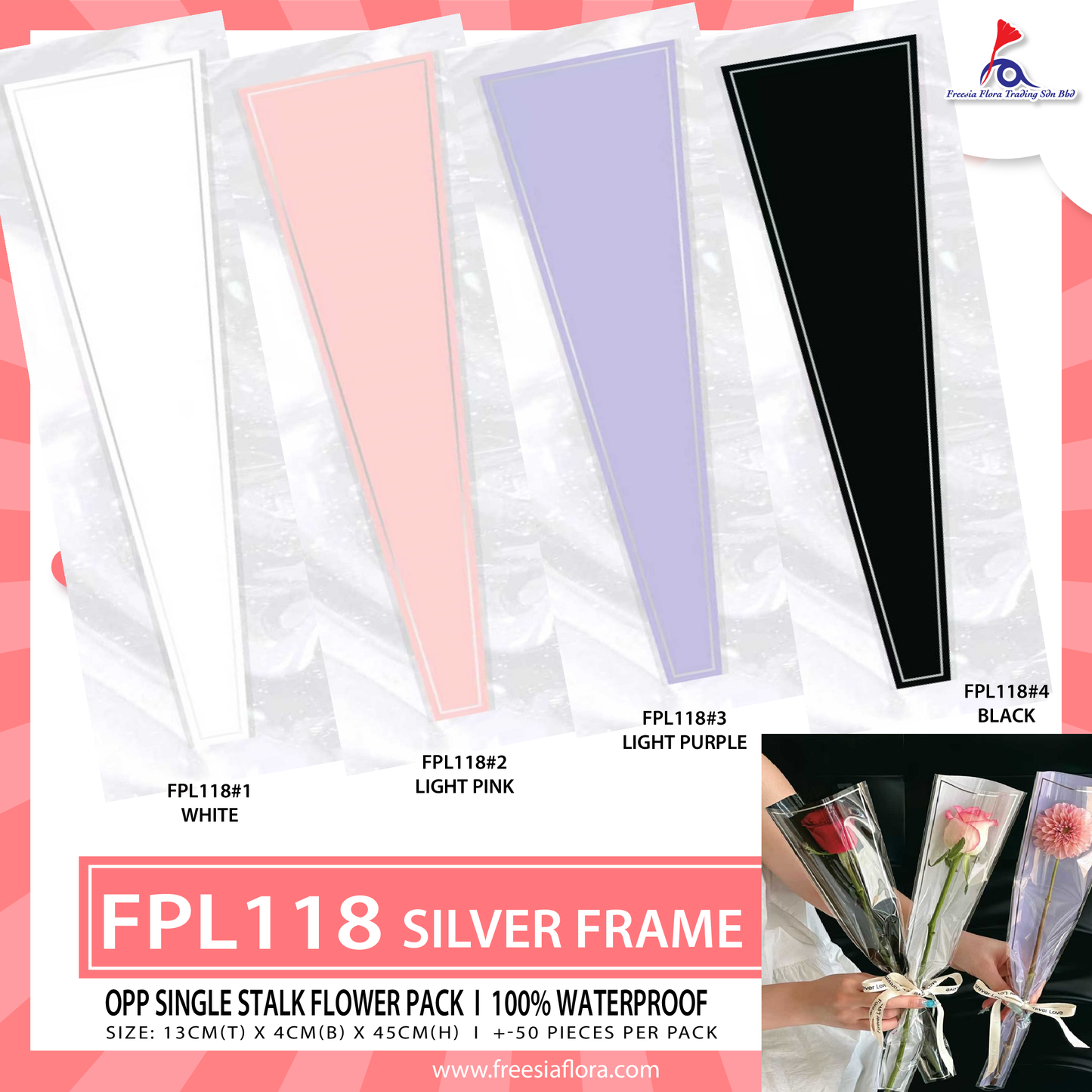 FPL118 SINGLE STALK FLOWER PACK With Silver Frame