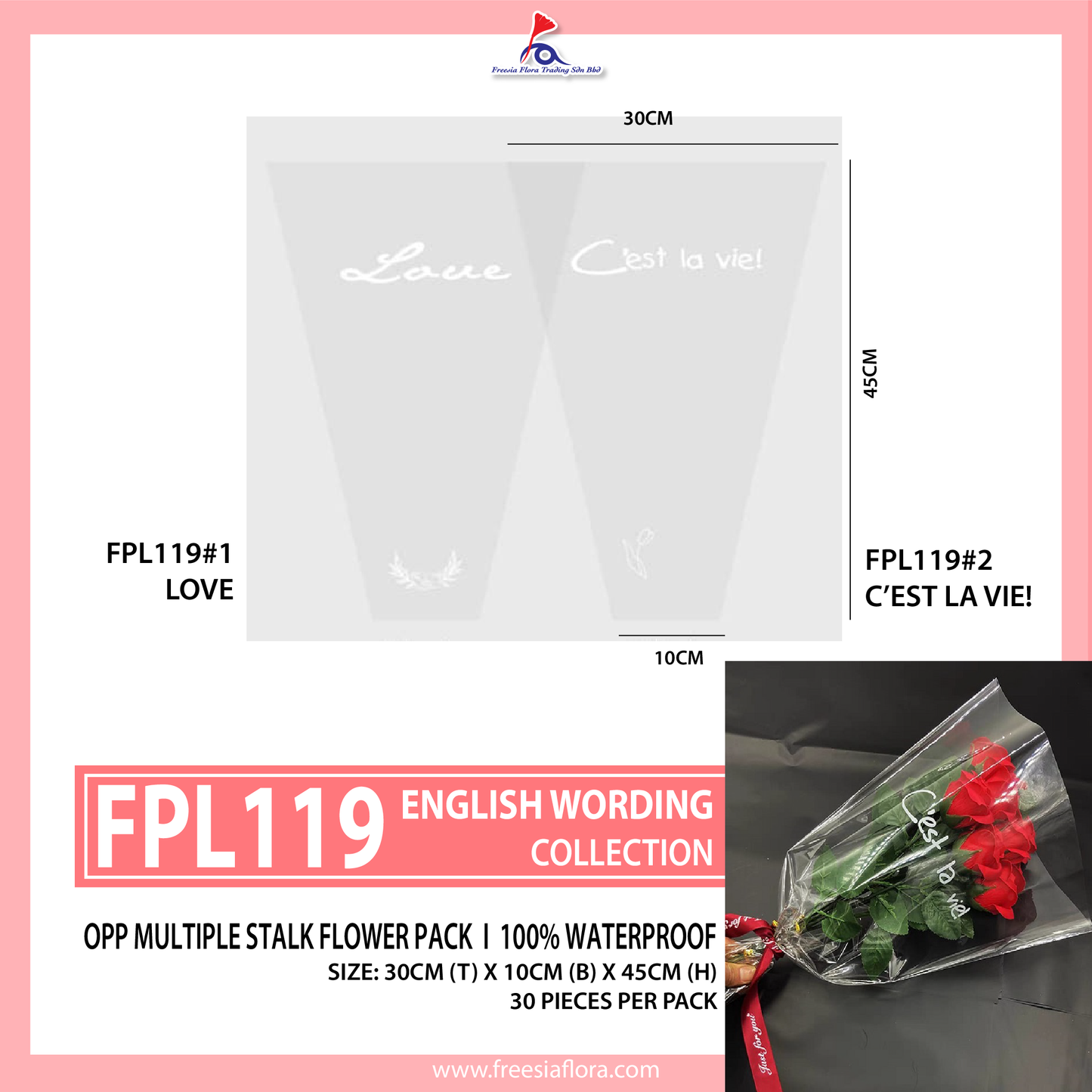 FPL119 MULTI STALK FLOWER PACK with English Wording - Love / C'est la vie!