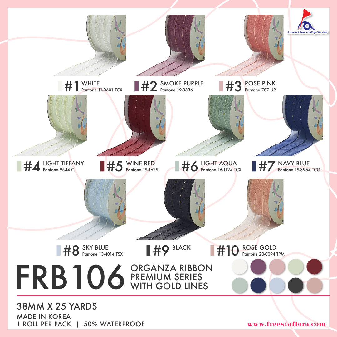 FRB106 Premium Organza Ribbon with gold lines (38MM*25Y)