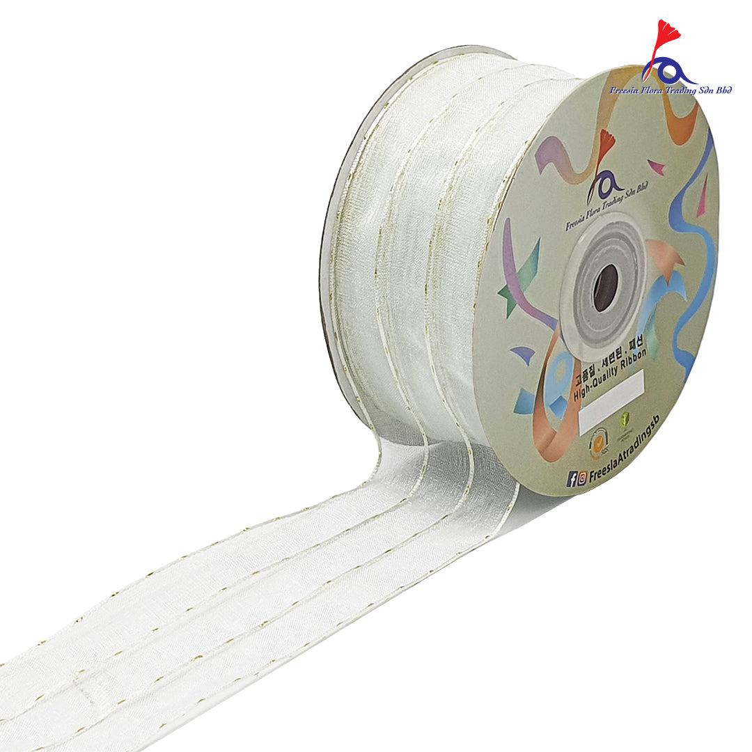 FRB106 Premium Organza Ribbon with gold lines (38MM*25Y)