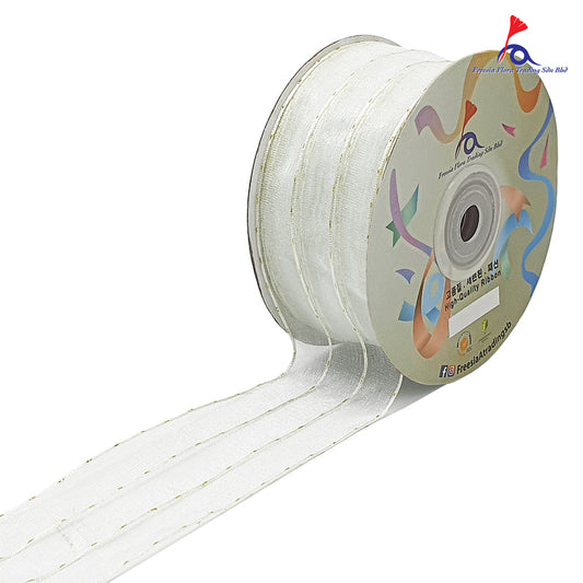 FRB106 Premium Organza Ribbon with gold lines (38MM*25Y)