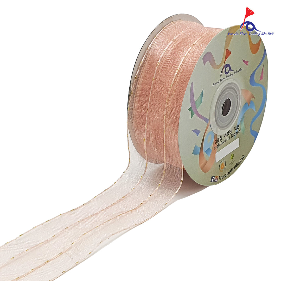 FRB106 Premium Organza Ribbon with gold lines (38MM*25Y)