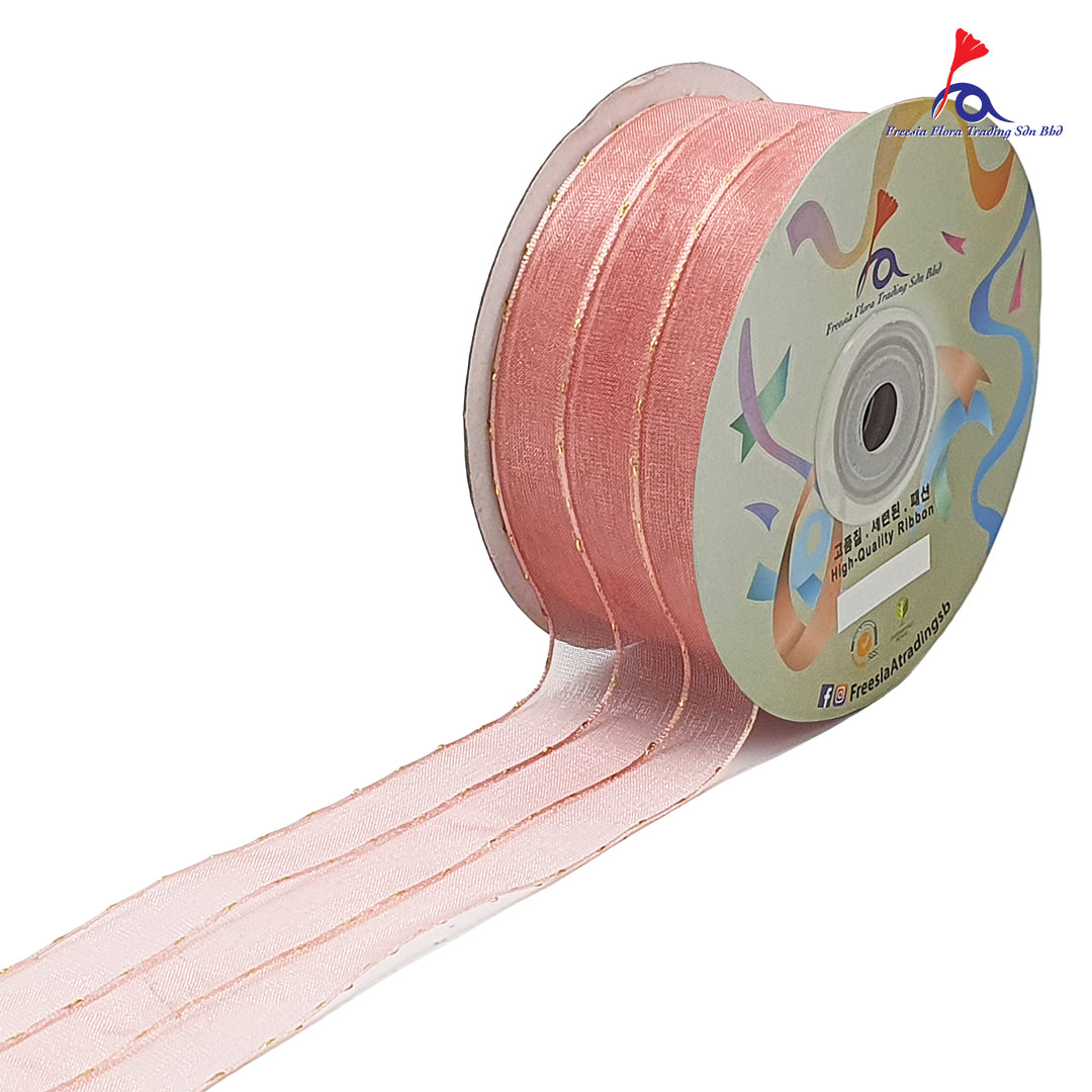 FRB106 Premium Organza Ribbon with gold lines (38MM*25Y)