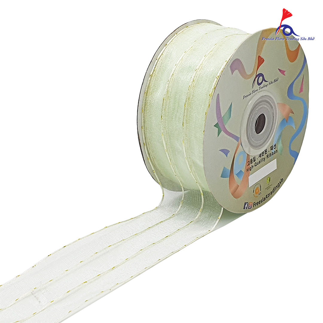 FRB106 Premium Organza Ribbon with gold lines (38MM*25Y)