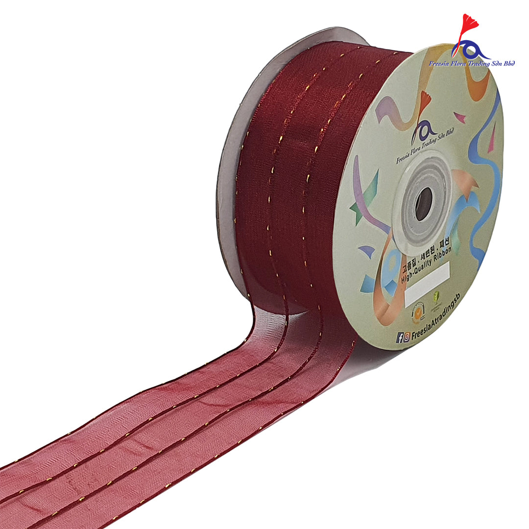 FRB106 Premium Organza Ribbon with gold lines (38MM*25Y)