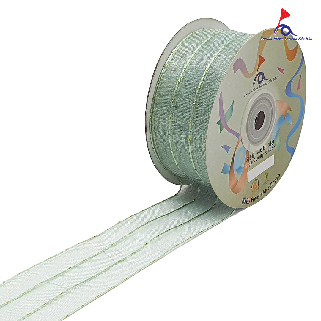 FRB106 Premium Organza Ribbon with gold lines (38MM*25Y)