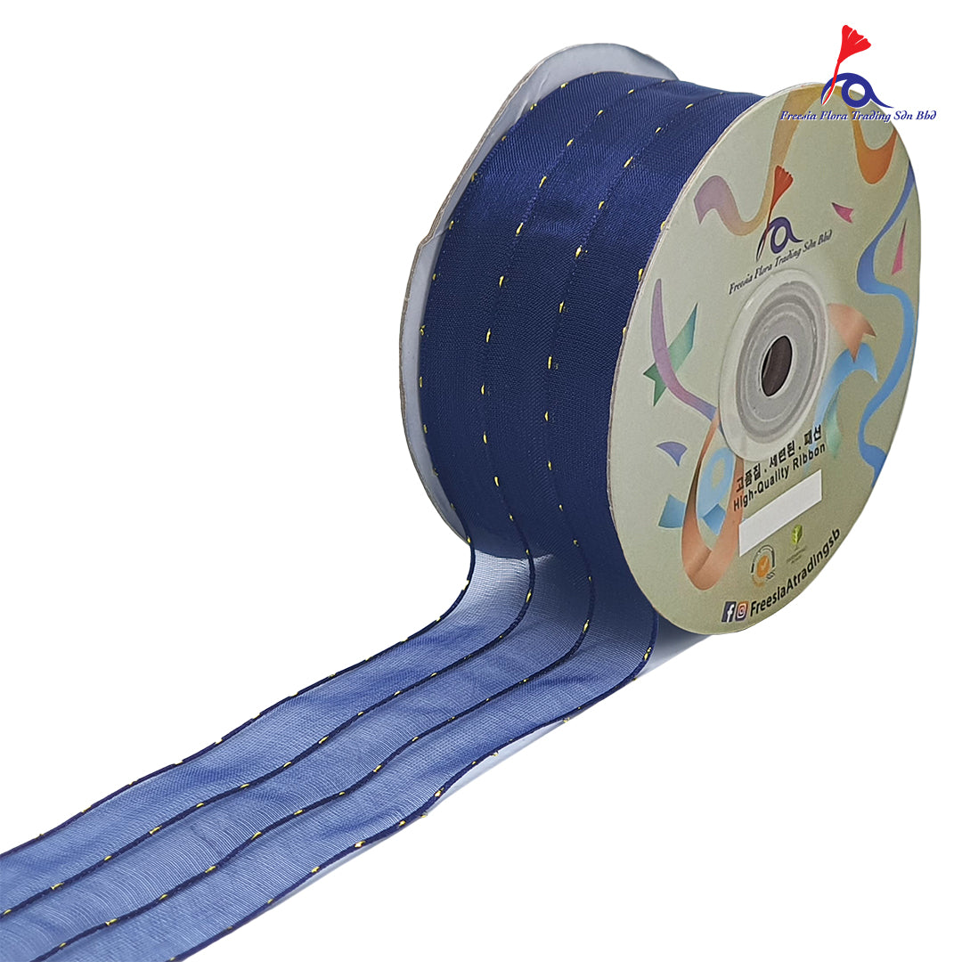 FRB106 Premium Organza Ribbon with gold lines (38MM*25Y)
