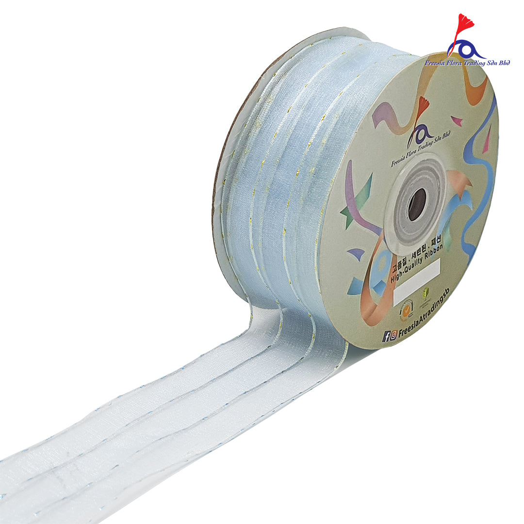 FRB106 Premium Organza Ribbon with gold lines (38MM*25Y)