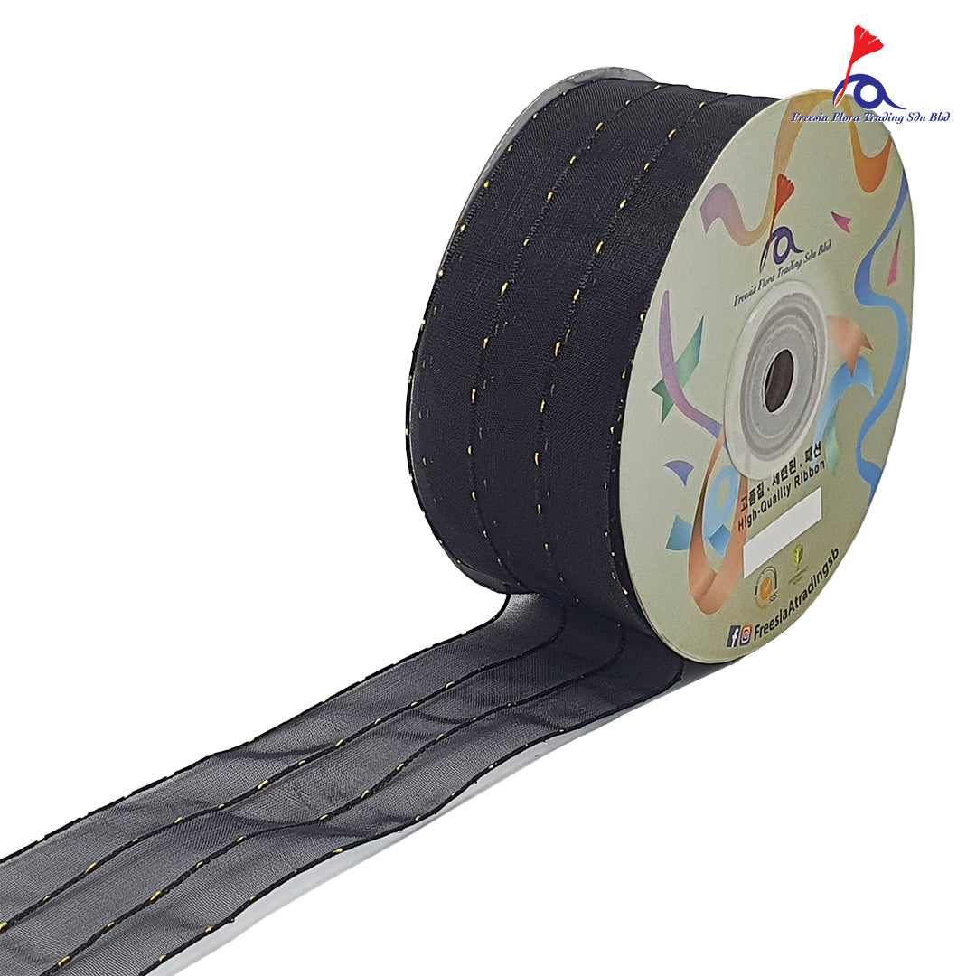 FRB106 Premium Organza Ribbon with gold lines (38MM*25Y)