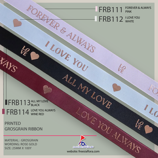 FRB111  112 113 114 FREESIA Printed Grosgrain Ribbon (25mm X 100Y)