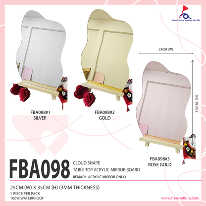 FBA098 Cloud Shape Table Top Acrylic Mirror Board (25cm (w) x 35cm (H) x 3mm (Thickness) (Not included Stand)