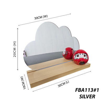 FBA113 Cloud Shape V2 Acrylic Mirror Board with Solid Wood Stand and Rubber