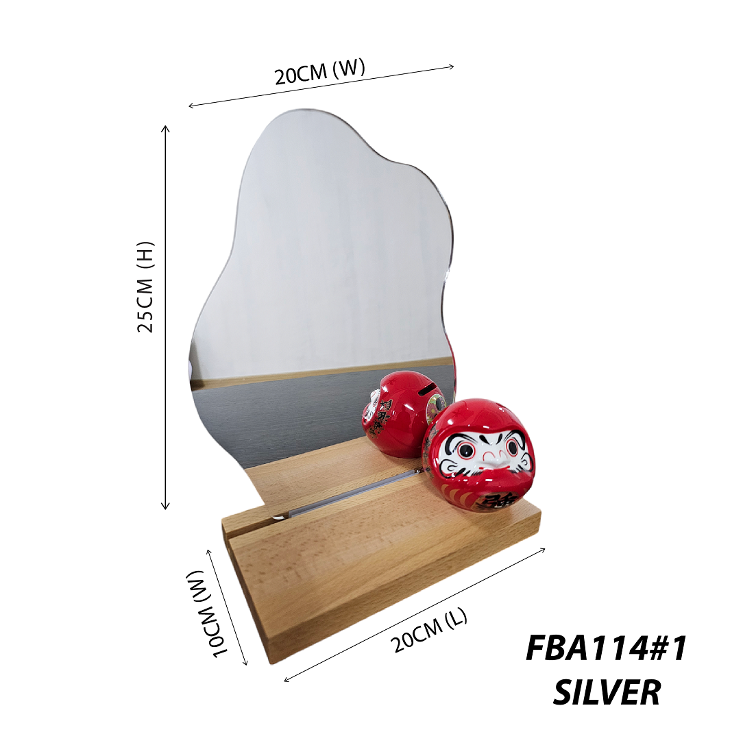 FBA114 Cloud Shape Acrylic Mirror Board with Solid Wood Stand and Rubber