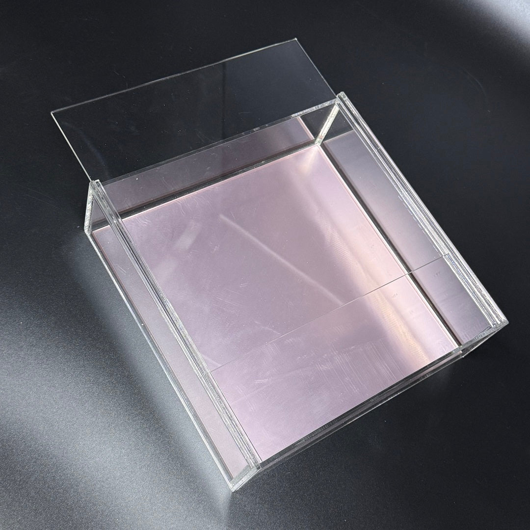 FBA156#1 FREESIA Premium Clear Acrylic Sliding Box + Rose Gold Acrylic Sheet (200x200x60mm)