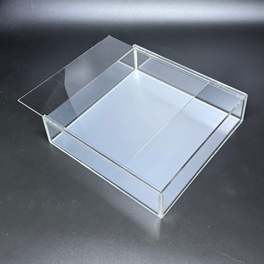 FBA156#2 FREESIA Premium Clear Acrylic Sliding Box + Silver Acrylic Sheet (225x225x60mm)