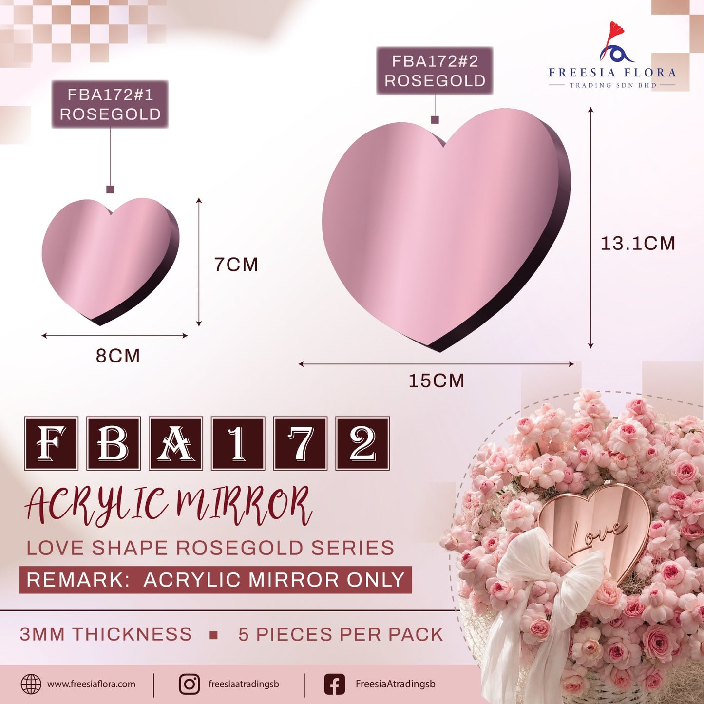 FBA172 LOVE Shape Mirror Board