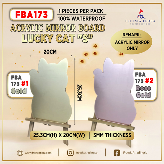 FBA173 Lucky Cat Shape Acrylic Mirror Board ('S' SIZE) (20cm (w) x 25.3cm (H) x 3mm (Thickness) (Not included Stand)