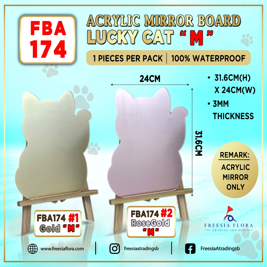 FBA174 Lucky Cat Shape Acrylic Mirror Board ('M' SIZE) (24cm (w) x 31.6cm (H) x 3mm (Thickness) (Not included Stand)