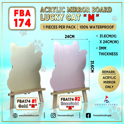 FBA174 Lucky Cat Shape Acrylic Mirror Board ('M' SIZE) (24cm (w) x 31.6cm (H) x 3mm (Thickness) (Not included Stand)