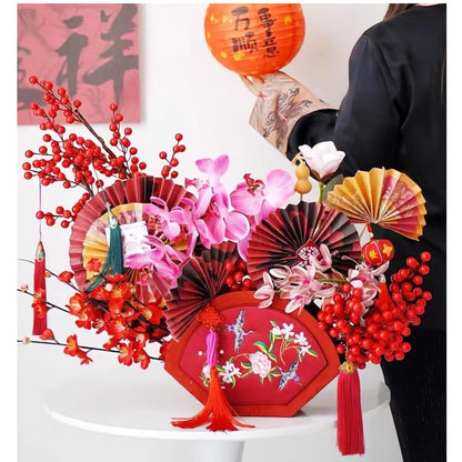 FBB100 Fan Style Embroidered Brocade Box 扇形刺绣锦盒