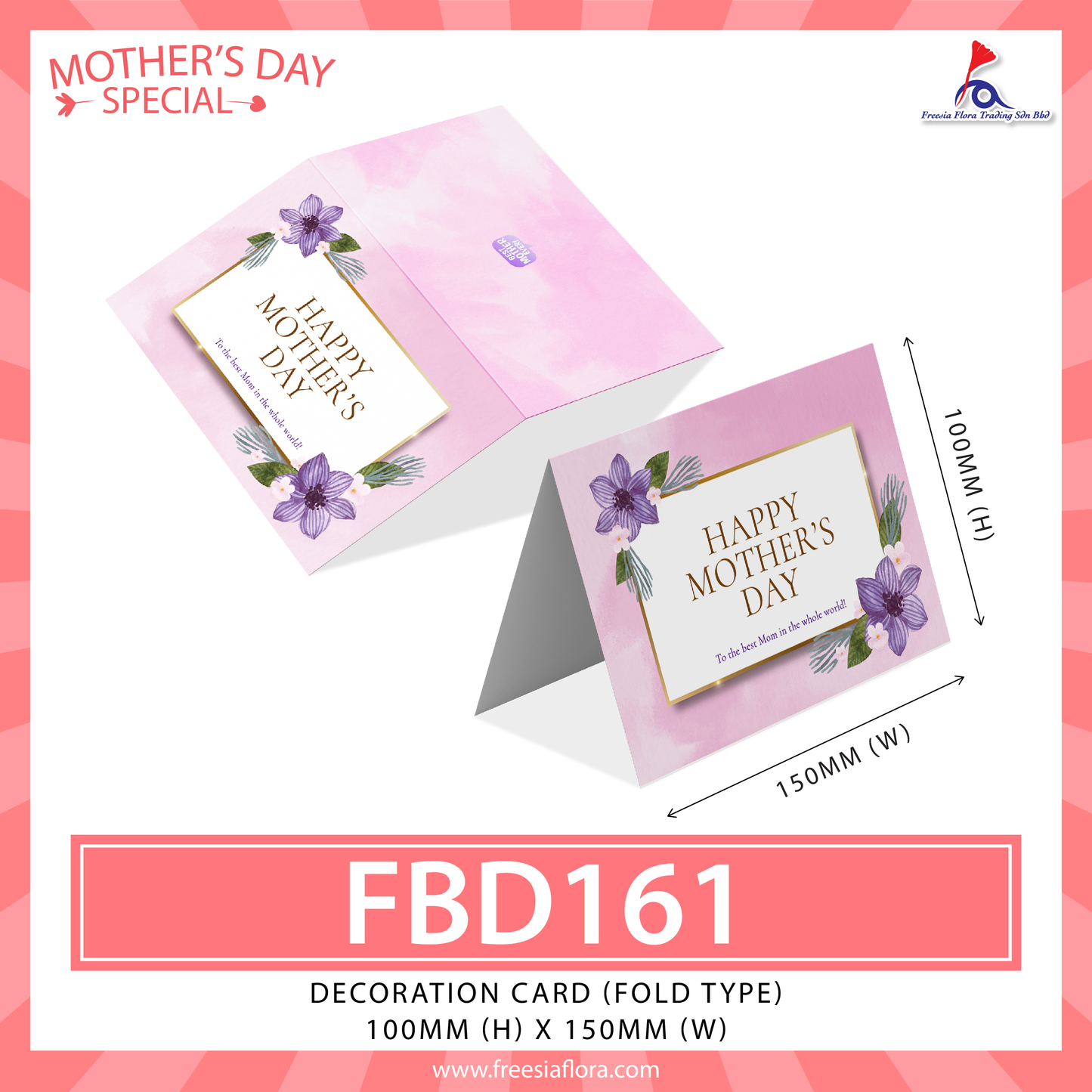 FBD161 Mother's Day Card - HAPPY MOTHER'S DAY (Folded Type)