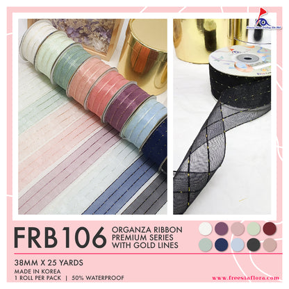 FRB106 Premium Organza Ribbon with gold lines (38MM*25Y)