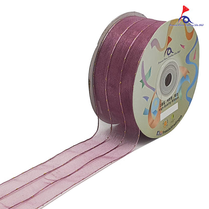 FRB106 Premium Organza Ribbon with gold lines (38MM*25Y)