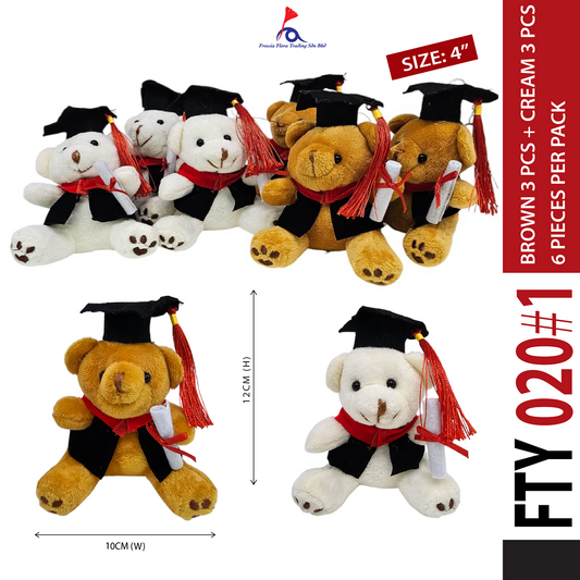 FTY020#1 4" Graduate Bear (Brown 3 pcs + Cream 3 pcs)