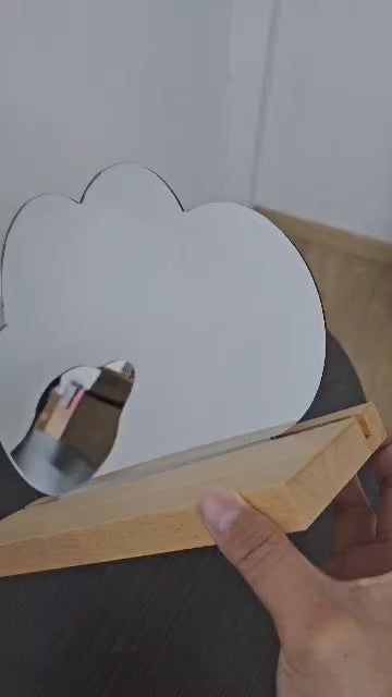 FBA113 Cloud Shape V2 Acrylic Mirror Board with Solid Wood Stand and Rubber