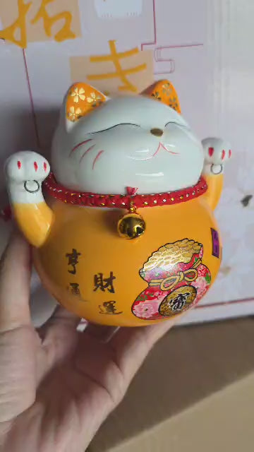 FBA135#4 4.5IN LUCKY CAT 財運亨通 - ORANGE - Freesia Flora