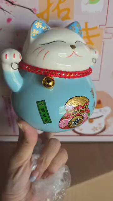 FBA135#5 4.5IN LUCKY CAT 事業大成功 - LIGHT BLUE
