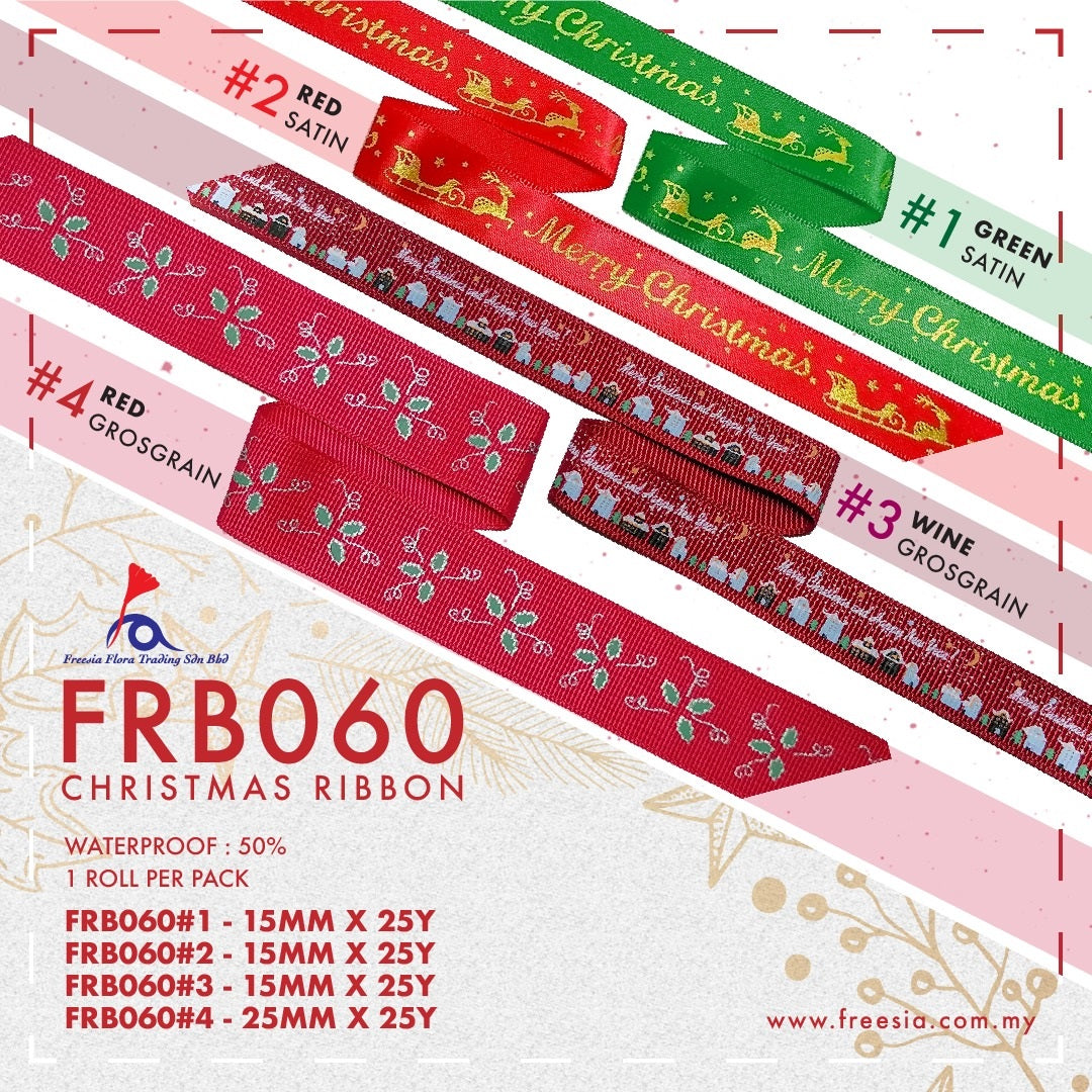 LIMITED STOCK!!! FRB060 MERRY CHRISTMAS RIBBON - Freesia