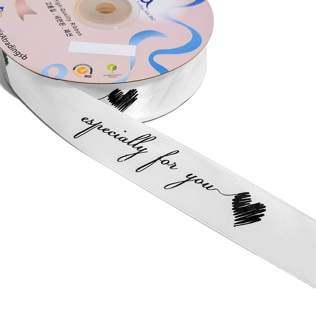 FRB090 PRINTED SATIN RIBBON 'Especially for You' (25mm x 50Y) - Freesia