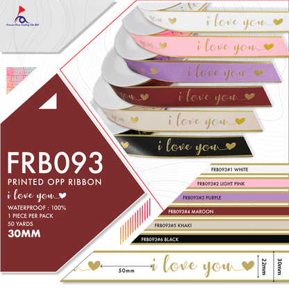 FRB093 Printed OPP Ribbon ' I Love You ' (30mm*50Y) - Freesia